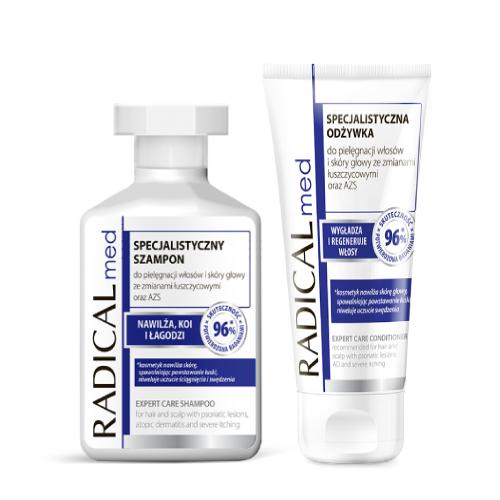 Zestaw Radical Med Odżywka, 200ml + szampon, 300ml do pielęgnacji włos&oacute;w i sk&oacute;ry głowy ze zmianami łuszczycowymi i AZS