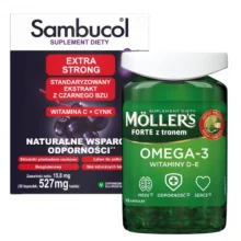 Zestaw SAMBUCOL Extra Strong, 30 kapsułek  + Mollers FORTE Tran Norweski, 112 kapsułek