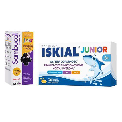 Zestaw Sambucol Junior, 120ml + Iskial Junior kapsułki do żucia, 30 kaps.