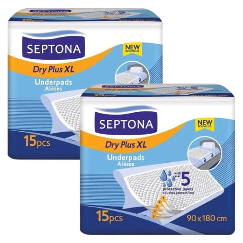 Zdjęcie produktu - Zestaw SEPTONA Dry Plus Podkłady higieniczne XL 90x180cm, 2 x 15 szt.