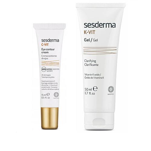 Zestaw SESDERMA C-VIT Krem pod oczy, 15ml + K-VIT Clarificante Żel liposomowy na popękane naczynia krwionośne na twarzy i ciele, 50ml