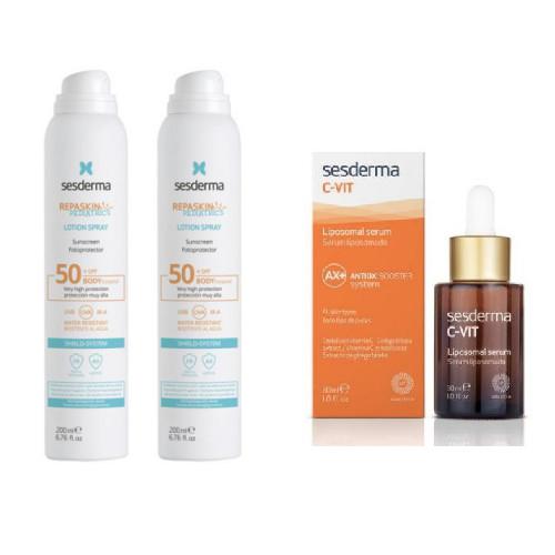 Zestaw SESDERMA REPASKIN Pediatryczny balsam w sprayu SPF50+, 2x200ml + C-VIT Serum liposomowe, 30ml 