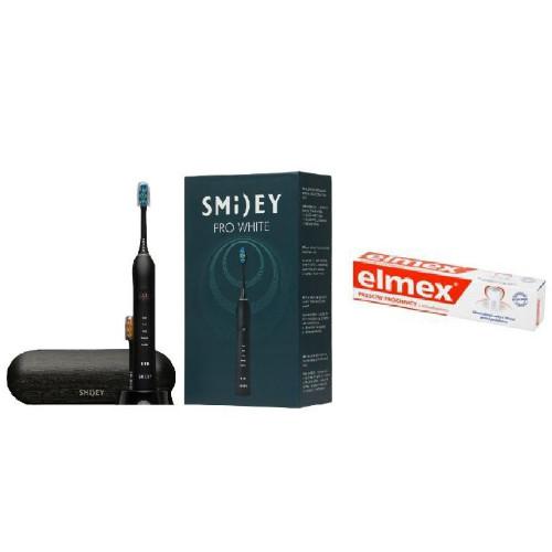 Zestaw Smiley ProWhite Szczoteczka Soniczna (czarny) + Etui + ELMEX Pasta do zęb&oacute;w przeciw pr&oacute;chnicy - 75 ml
