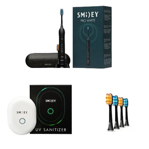 Zestaw SMILEY Szczoteczka PROWhite + sterylizator + wymienne końc&oacute;wki