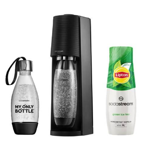 Zestaw SodaStream Saturator Terra czarny + Butelka My Only czarna, 500 ml +  Syrop Lipton Green Tea, 440 ml