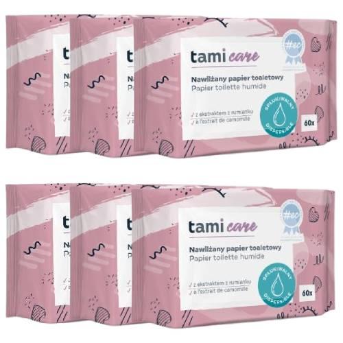 Zdjęcie produktu - Zestaw TAMI Care Nawilżany papier toaletowy spłukiwalny, 6x60 sztuk
