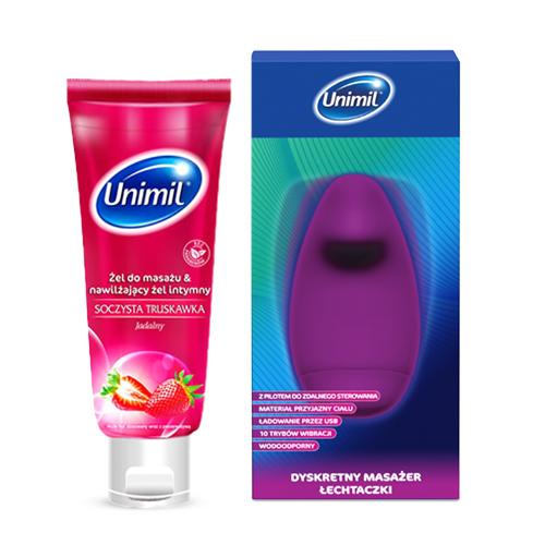 Zestaw UNIMIL Dyskretny Masażer Łechtaczki Wibrator + Żel do masażu i nawilżający żel intymny, 200ml