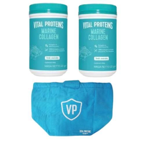 Zestaw VITAL PROTEINS Marine Collagen, kolagen pochodzenia rybiego w formule peptydowej, 2x 221g + Torba termiczna, 1szt.