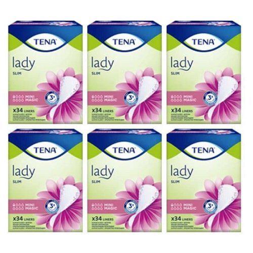 Zestaw TENA Lady Slim Mini Magic Wkładki anatomiczne, 6 x 34 szt. - wkładki na nietrzymanie moczu dla kobiet