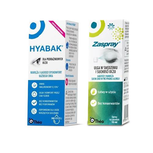 Zestaw ZASPRAY Spray na powieki, 10ml + HYABAK nawilżające krople dla podrażnionych oczu, 10ml