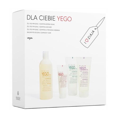 Zdjęcie produktu - ZIAJA YEGO Zestaw prezentowy: 3 x Żel pod prysznic i szampon (G&oacute;rski pieprz 400ml + Wetiwer 200ml + Cytrynowa werbena 200ml) + Balsam po goleniu Czerwony cedr 80ml