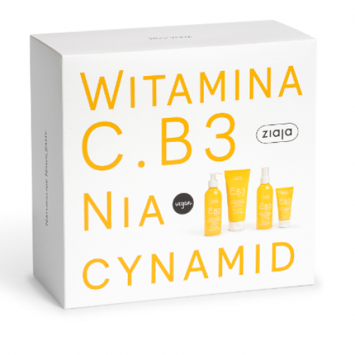 Zdjęcie produktu - ZIAJA Zestaw okolicznościowy Witamina C.B3 Niacynamid Krem na przebudzenie, 50ml + Balsam do ciała, 200ml + Tonik przed i po makijażu, 190ml + Żel oczyszczający do twarzy, 190ml