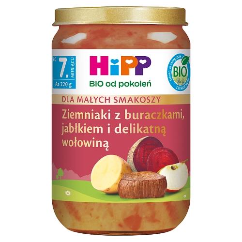 Zdjęcie produktu - HiPP BIO Ziemniaki z buraczkami jabłkiem delikatną wołowiną po 7. miesiącu, 220 g