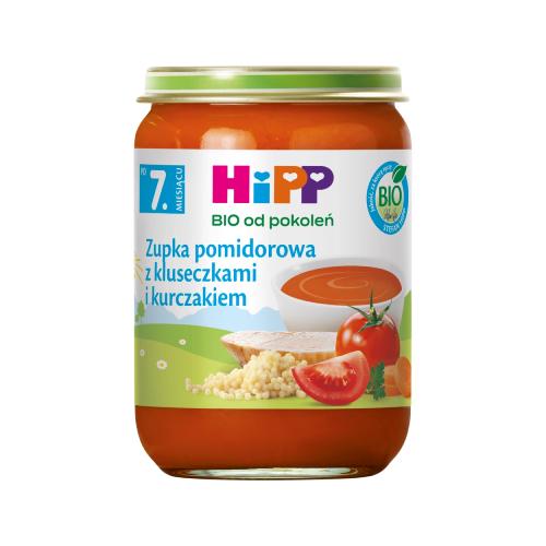 Zdjęcie produktu - HiPP BIO Zupka pomidorowa z kluseczkami i kurczakiem po 7. miesiącu, 190 g