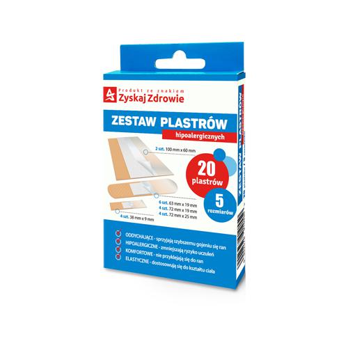 Zdjęcie produktu - ZYSKAJ ZDROWIE Zestaw plastr&oacute;w hipoalergicznych, 20 szt.