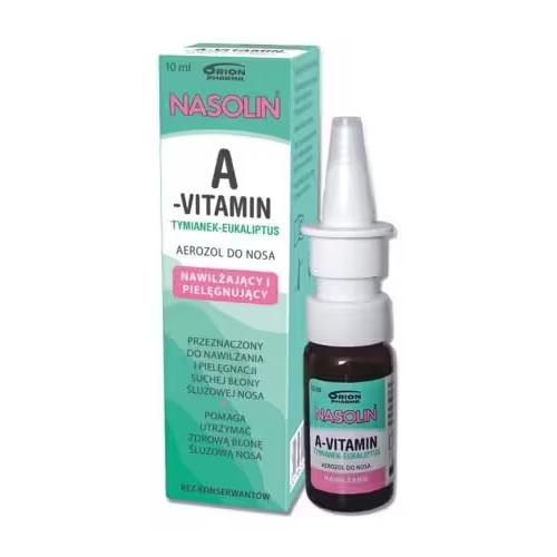 Miniaturka artykułu - Nasolin A-Vitamin Tymianek-Eukaliptus Nawilżający i pielęgnujący aerozol do nosa, 10 ml