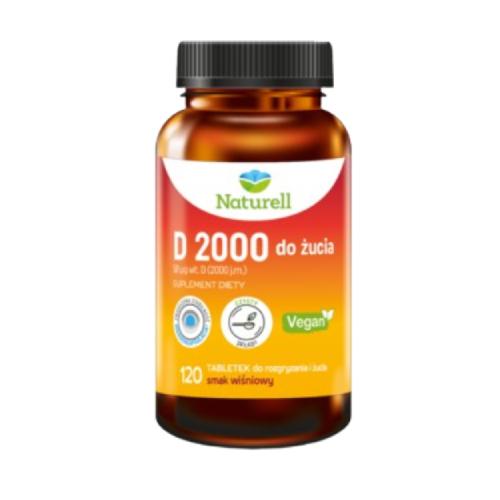 Miniaturka artykułu - NATURELL D 2000 do żucia - smak wiśniowy, 120tabl.