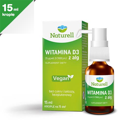 Miniaturka artykułu - NATURELL Wegańska witamina D3 z alg 1000 j.m., 15ml