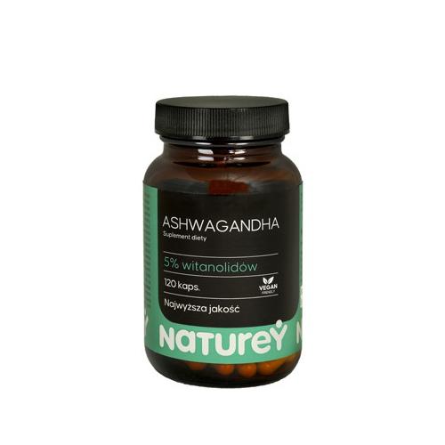 Miniaturka artykułu - Naturey Ashwagandha 5% witanolid&oacute;w, 120 kapsułek