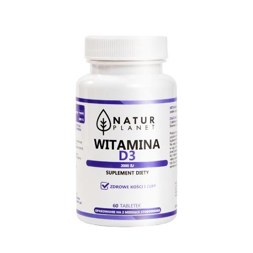 Miniaturka artykułu - NaturPlanet Witamina D3 2000IU, 60 tabletek
