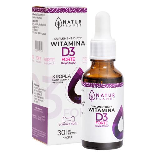 Miniaturka artykułu - NaturPlanet Witamina D3 FORTE 2000IU krople, 30ml