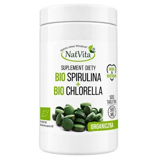 Miniaturka artykułu - NatVita Bio Spirulina + Chlorella 500 mg, 500 tabl.