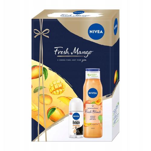 Miniaturka artykułu - NIVEA Fresh Mango Zestaw prezentowy: Black&White Ultimate Impact Antyperspirant w kulce, 50ml + Fresh Blends Morela i Mango Odświeżający żel pod prysznic, 300ml