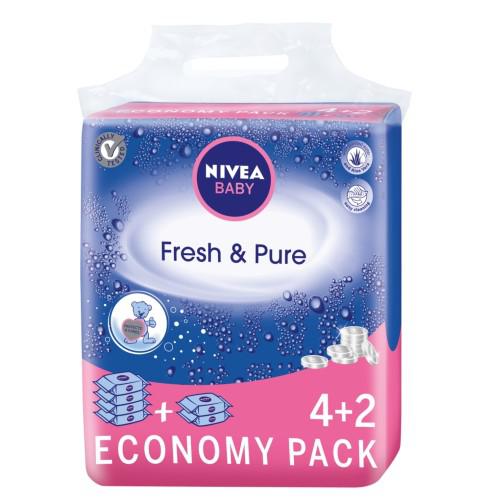 Miniaturka artykułu - Nivea Baby Fresh&Pure Chusteczki nawilżane, 6x 63 sztuki