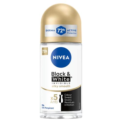 Miniaturka artykułu - NIVEA Black&White Invisible Silky Smooth Antyperspirant Roll-On, 50 ml