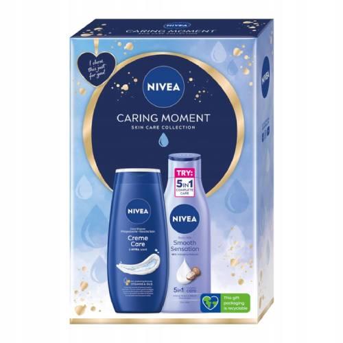 Miniaturka artykułu - NIVEA Zestaw Caring Moment (Żel pod prysznic, 250ml + Mleczko do ciała, 250ml)