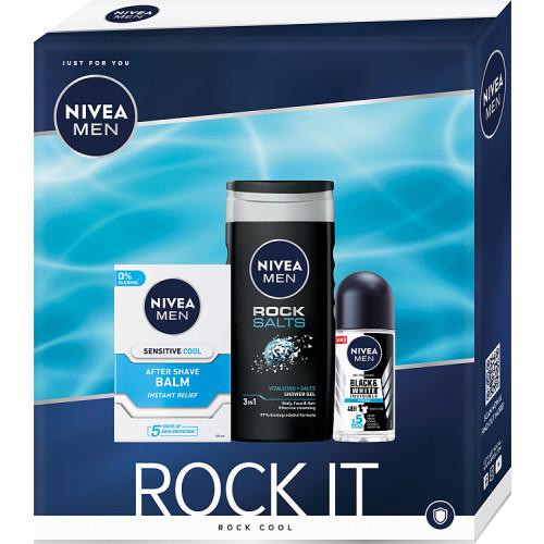 Miniaturka artykułu - NIVEA Men Rock Cool Zestaw kosmetyk&oacute;w dla mężczyzn Chłodzący balsam po goleniu, 100ml + Żel pod prysznic 3w1, 250ml + Antyperspirant roll-on, 50ml