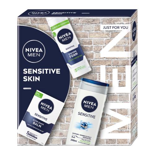 Miniaturka artykułu - NIVEA MEN Sensitive Skin Zestaw Żel pod prysznic 3w1, 250ml + łagodzący balsam po goleniu, 100ml + łagodząca pianka do golenia, 200ml