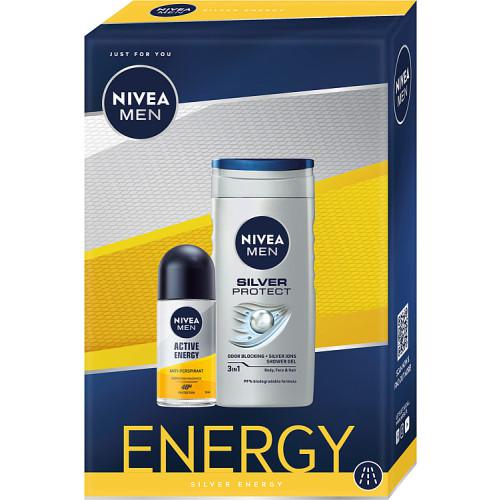 Miniaturka artykułu - NIVEA Men Silver Energy Zestaw kosmetyk&oacute;w dla mężczyzny Antyperspirant roll-on, 50ml + Żel pod prysznic, 250ml