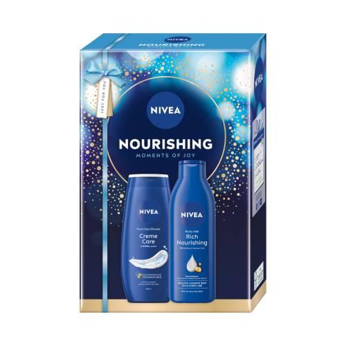 Miniaturka artykułu - Nivea Nourishing Zestaw kosmetyk&oacute;w Pielęgnujący żel pod prysznic, 250 ml + Odżywcze mleczko do ciała, 250 ml