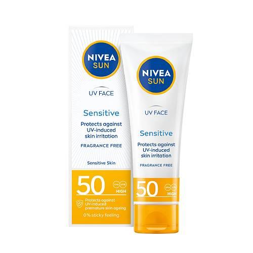 Miniaturka artykułu - NIVEA SUN Sensitive Krem ochronny do twarzy dla sk&oacute;ry wrażliwej SPF50, 50ml