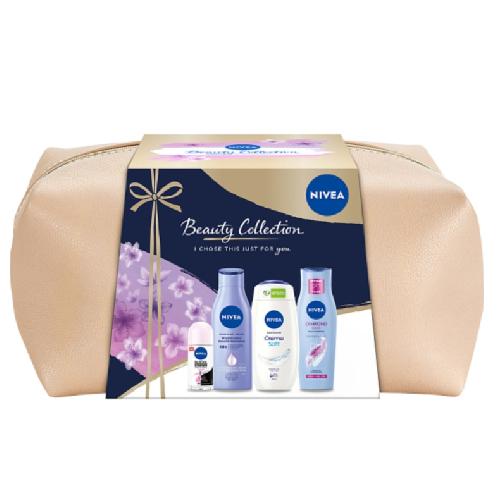 Miniaturka artykułu - NIVEA Zestaw BEAUTY COLLECTION łagodny szampon pielęgnujący, 250 ml + żel pod prysznic, 250 ml + mleczko do ciała, 250ml + antyperspirant, 50ml
