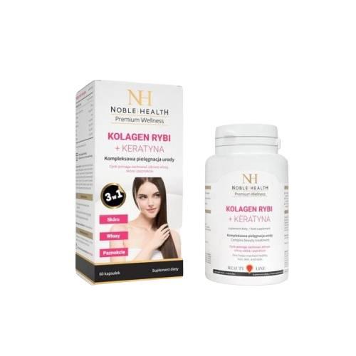 Miniaturka artykułu - Noble Health Kolagen rybi + Keratyna - 60 kapsułek