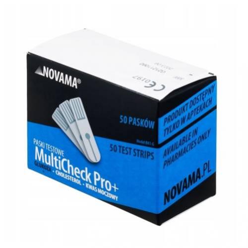 Miniaturka artykułu - NOVAMA MultiCheck Pro+ Paski testowe do pomiaru glukozy we krwi, 50szt.