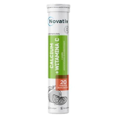Miniaturka artykułu - Novativ Calcium + Witamina C, 20tabl. musujących