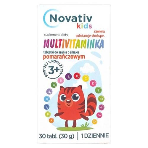 Miniaturka artykułu - Novativ Kids Multivitaminka tabletki do ssania o smaku pomarańczowym, 30 tabl.