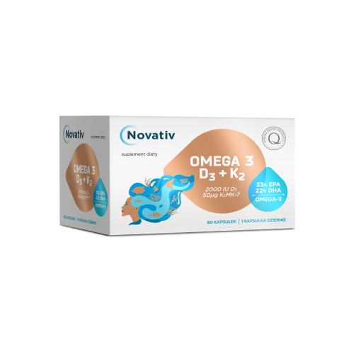 Miniaturka artykułu - Novativ Omega 3 D3+K2, 60kaps.