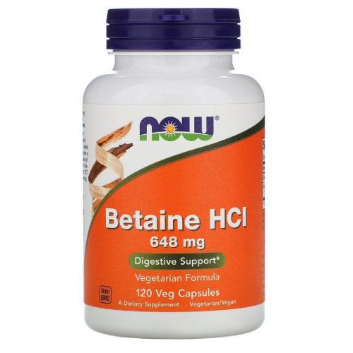 Miniaturka artykułu - NOW Betaine HCL 648mg -120 kapsułek