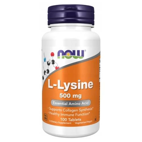 Miniaturka artykułu - NOW L-lysine 500 mg L-lizyna, 100 tabl.
