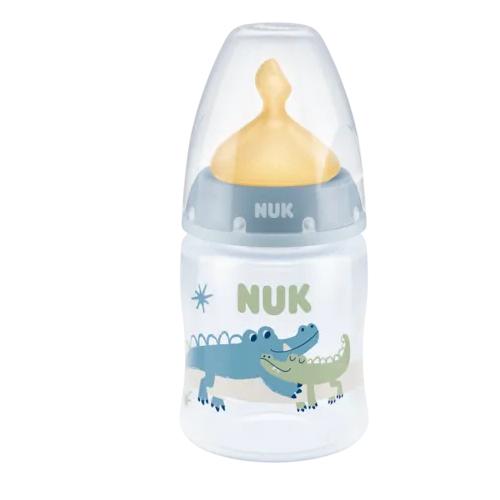 Miniaturka artykułu - NUK First Choice Plus Butelka ze wskaźnikiem temperatury (0-6m) lateks- niebieska, 150ml