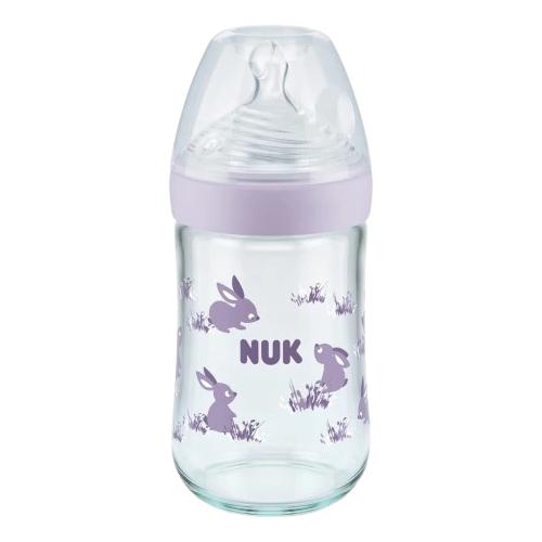 NUK Nature Sense Butelka szklana ze wskaźnikiem temperatury fioletowa, 240ml