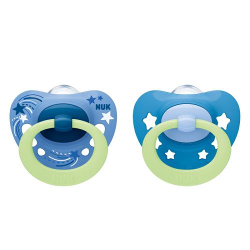 Miniaturka artykułu - NUK Signature Night Smoczek silikonowy uspokajający 6-18m boy, 2 sztuki