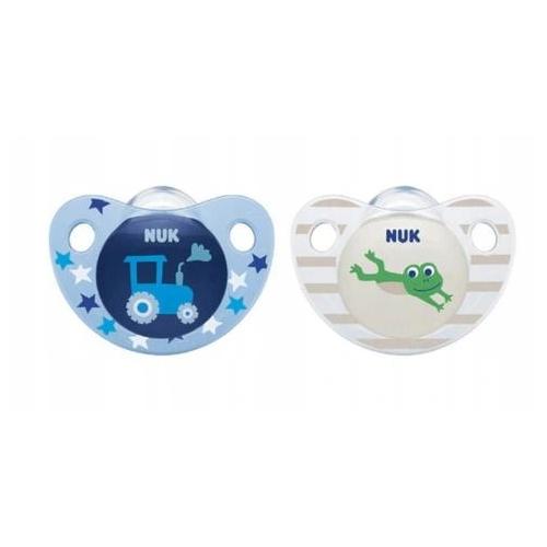NUK Smoczek silikonowy anatomiczny Trendline 0-6m Boy, 2 szt. traktor i żaba