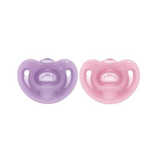 NUK Smoczek uspokajający silikonowy Sensitive 0-6m Girl, 2 szt.