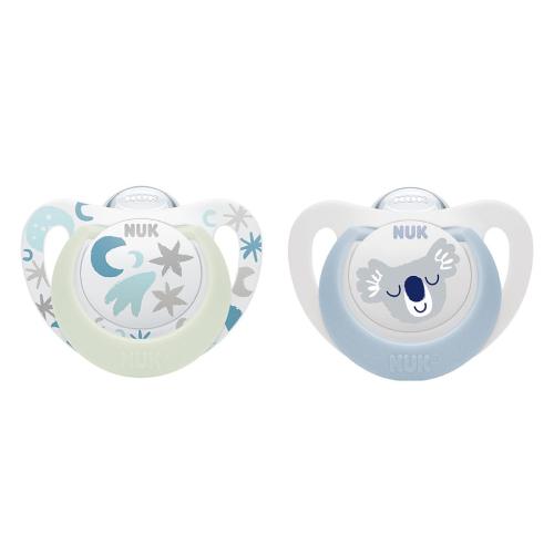 Miniaturka artykułu - NUK Smoczek uspokajający silikonowy Star Day & Night 0-6m BOY, 2szt.