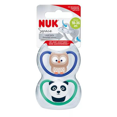 NUK SPACE Smoczek silikonowy uspakajający 18-36m granatowy i zielony - boy, 2 sztuki